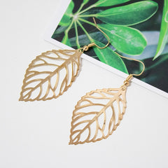 Pendientes Mujer Hot Fashion Wholesale Jewelry Hollow Metal Leaves Dangling Long Statement Drop Earrings For Women Bijoux